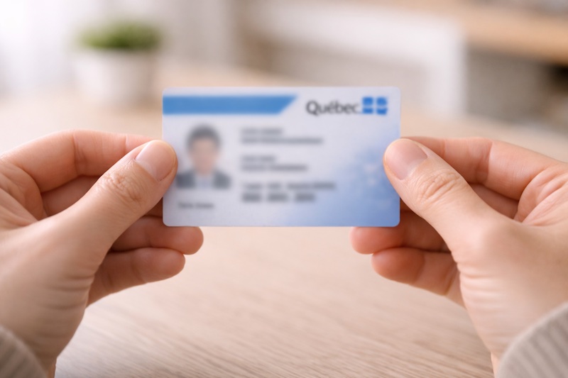 carte-assurance-maladie-quebec Mains tenant une carte d’assurance maladie du Québec, illustrant l’accès aux soins de santé.