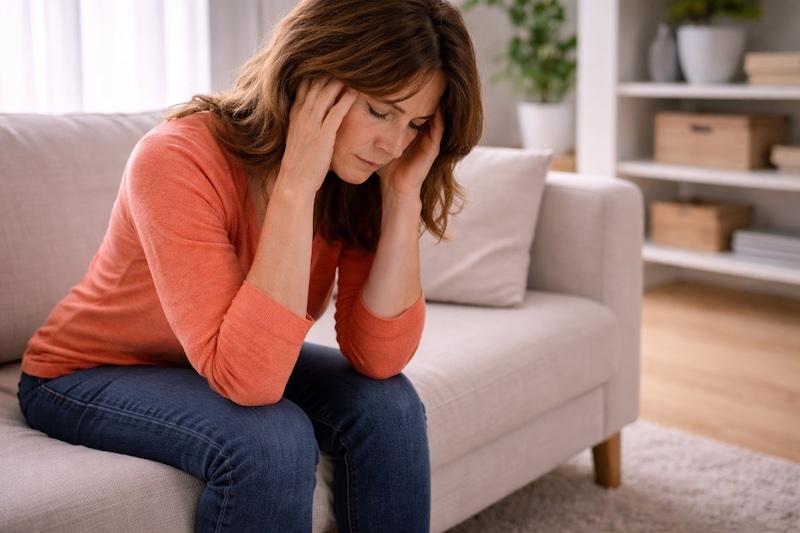 impact-psychologique-poussee-detresse-sp Personne atteinte de sclérose en plaques vivant une détresse émotionnelle lors d’une poussée, illustrant l’impact psychologique et la charge mentale associée aux symptômes.