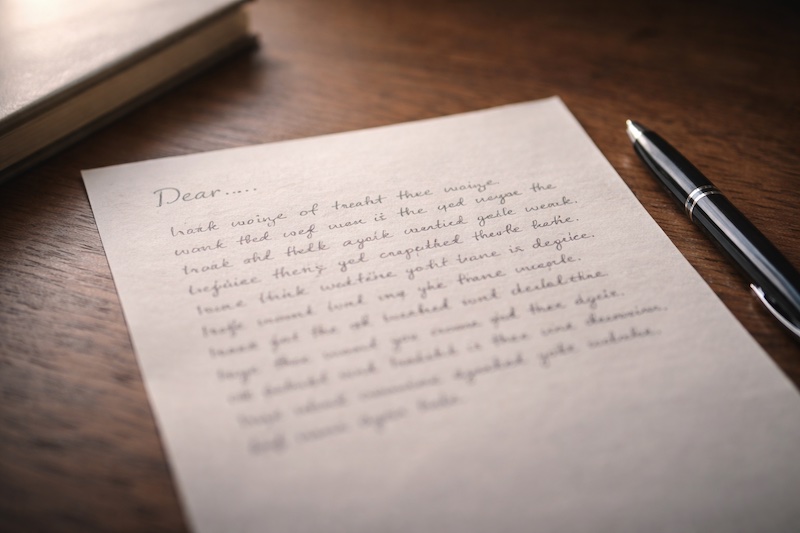 lettre-manuscrite-voix-intime-sp Lettre manuscrite au ton personnel posée sur une table, avec un stylo encore à côté, éclairée par une lumière douce, symbolisant l’expression intime et la mise en mots après un diagnostic de sclérose en plaques.