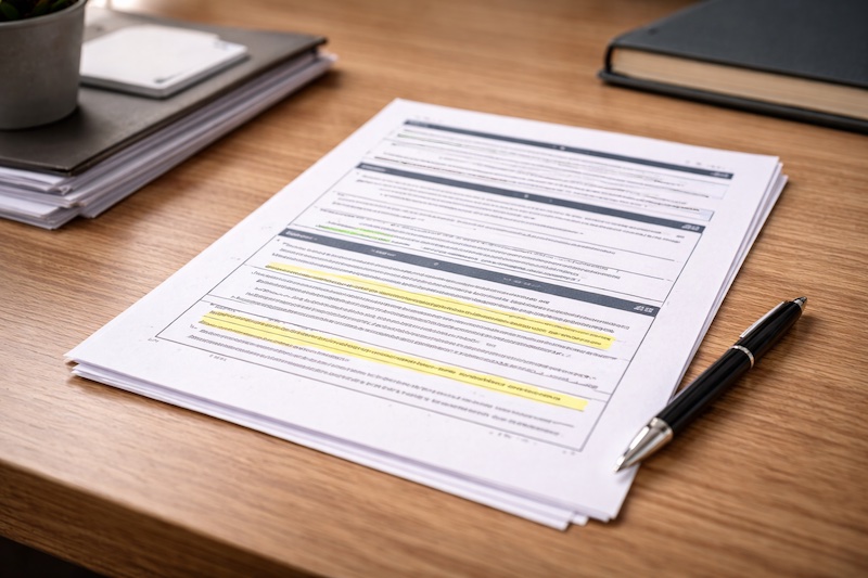 Document officiel posé sur un bureau avec sections encadrées et critères structurés, illustrant la définition stricte de l’invalidité dans un contexte administratif.